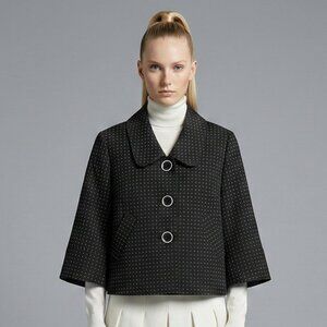 Vintage-Inspired Black Polka Dot Cropped Jacket French Couture Style